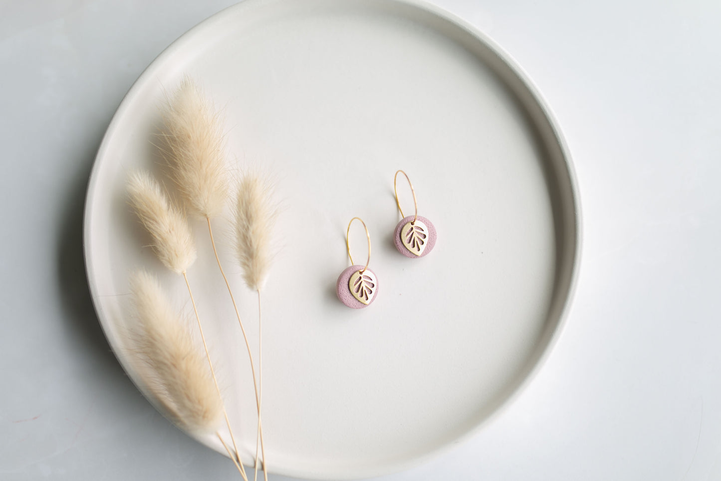 Clay earring | mauve leaf mini hoops | spring collection