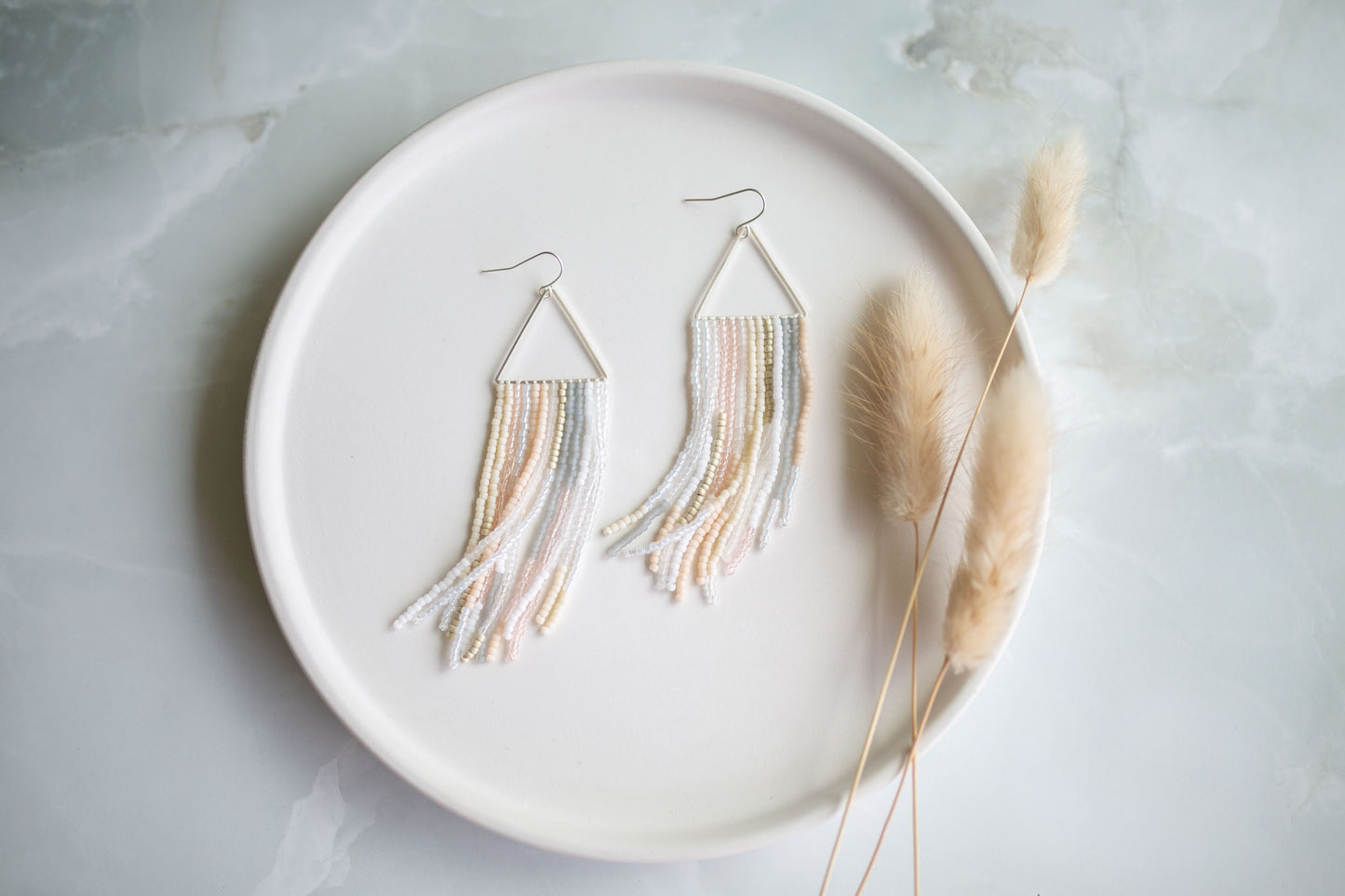 Beaded earring | pink + gray fringe | spring collection