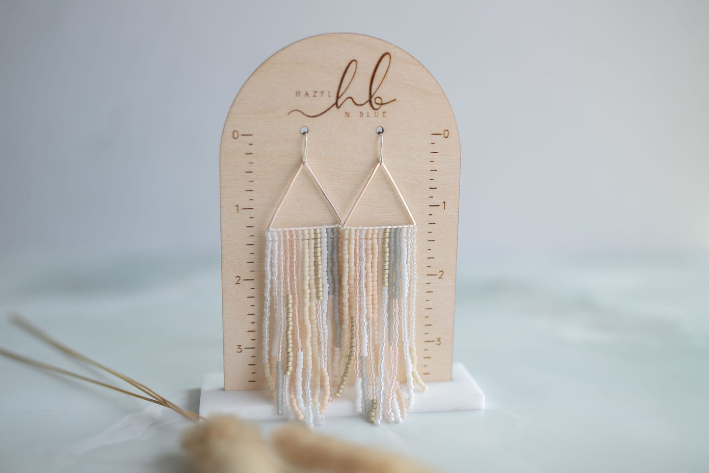 Beaded earring | pink + gray fringe | spring collection