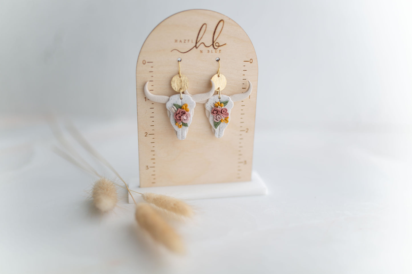 Clay earring | ivory floral longhorns | Southwest Collection