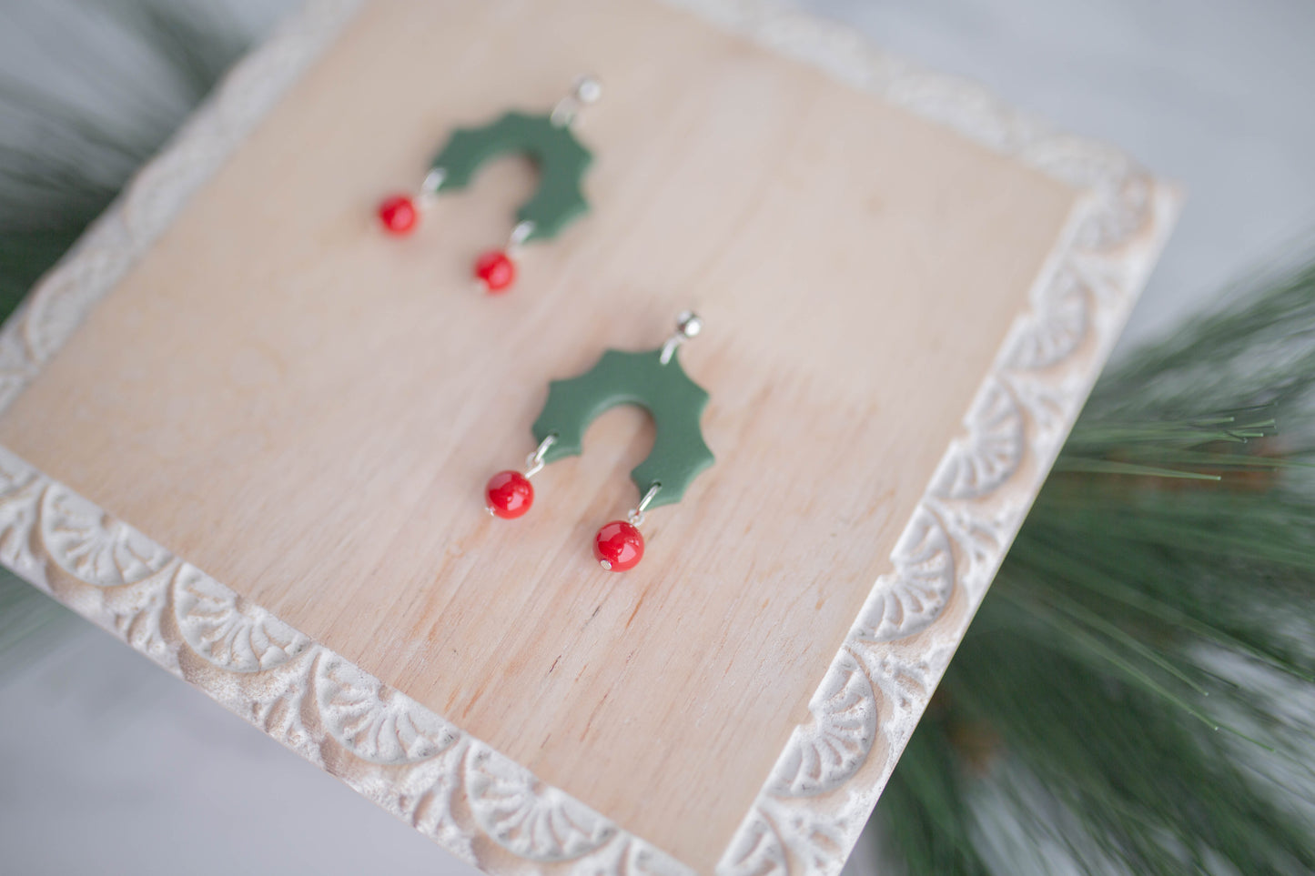 Clay Earring | Holly Dangles | Christmas Collection