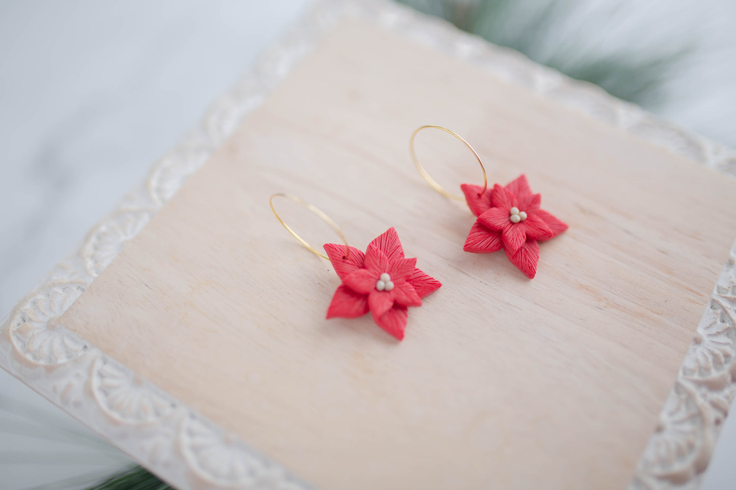 Clay Earring | Poinsettia Hoops | Christmas Collection