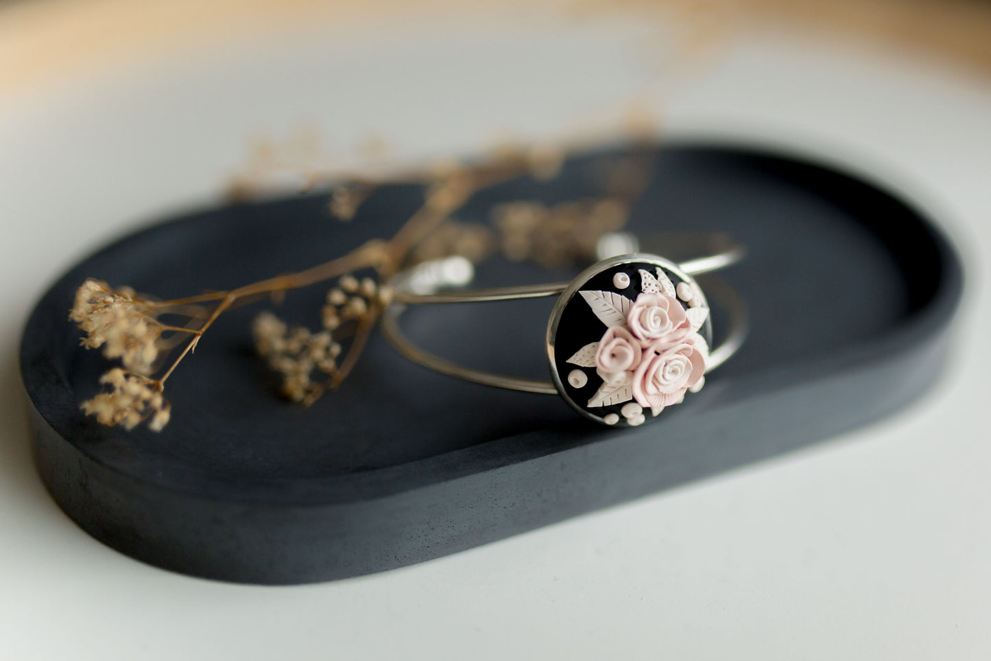 Clay bracelet | cream & blush floral