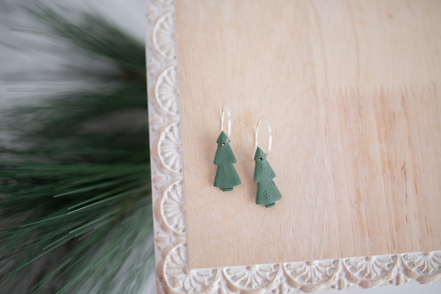 Clay Earring | Mini Tree Hoops | Christmas Collection