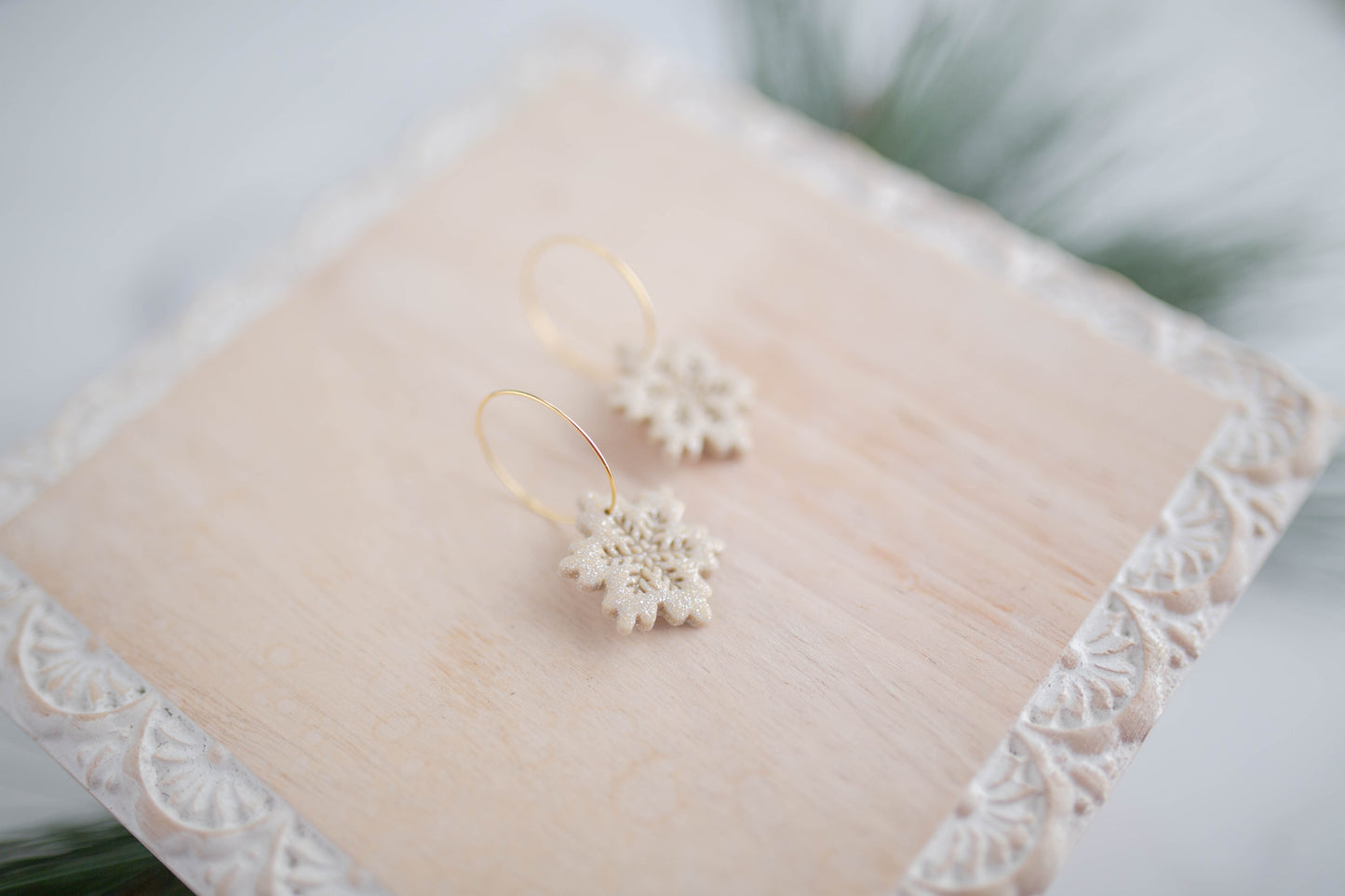 Clay Earring | Snowflake Hoops | Christmas Collection
