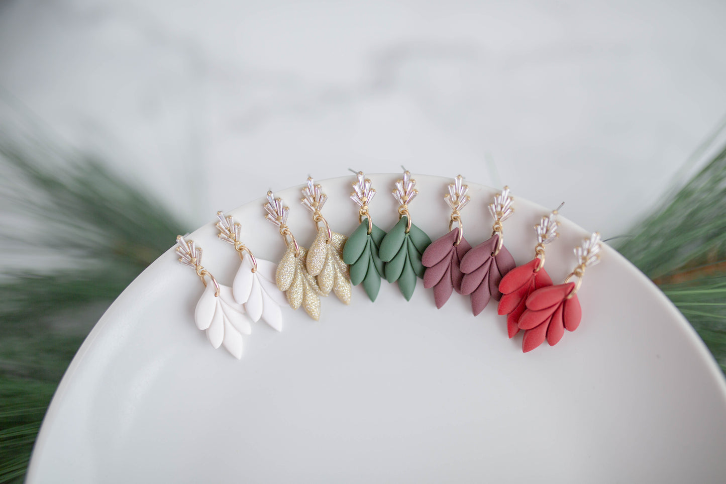 Clay Earring | Christmas Floral Dangles | Christmas Collection
