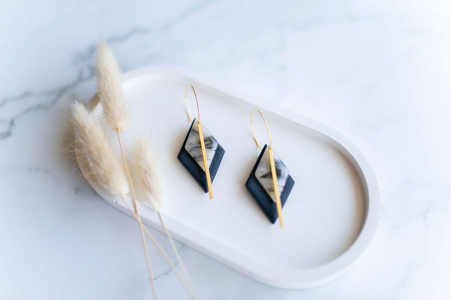 Clay earring | tortoise shell + black hoops