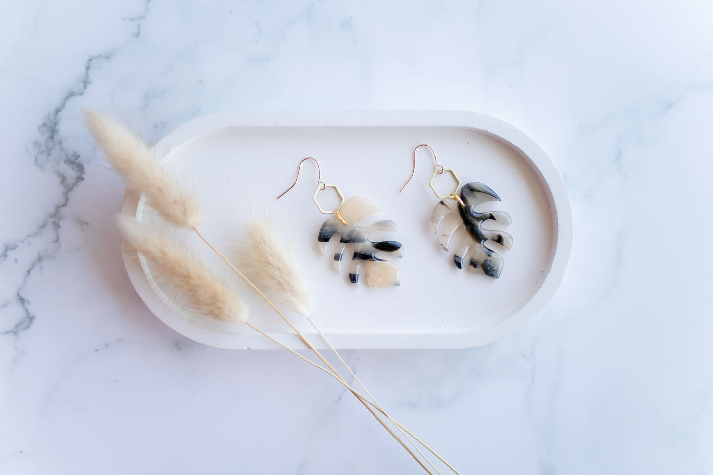 Clay earring | tortoise shell monsteras