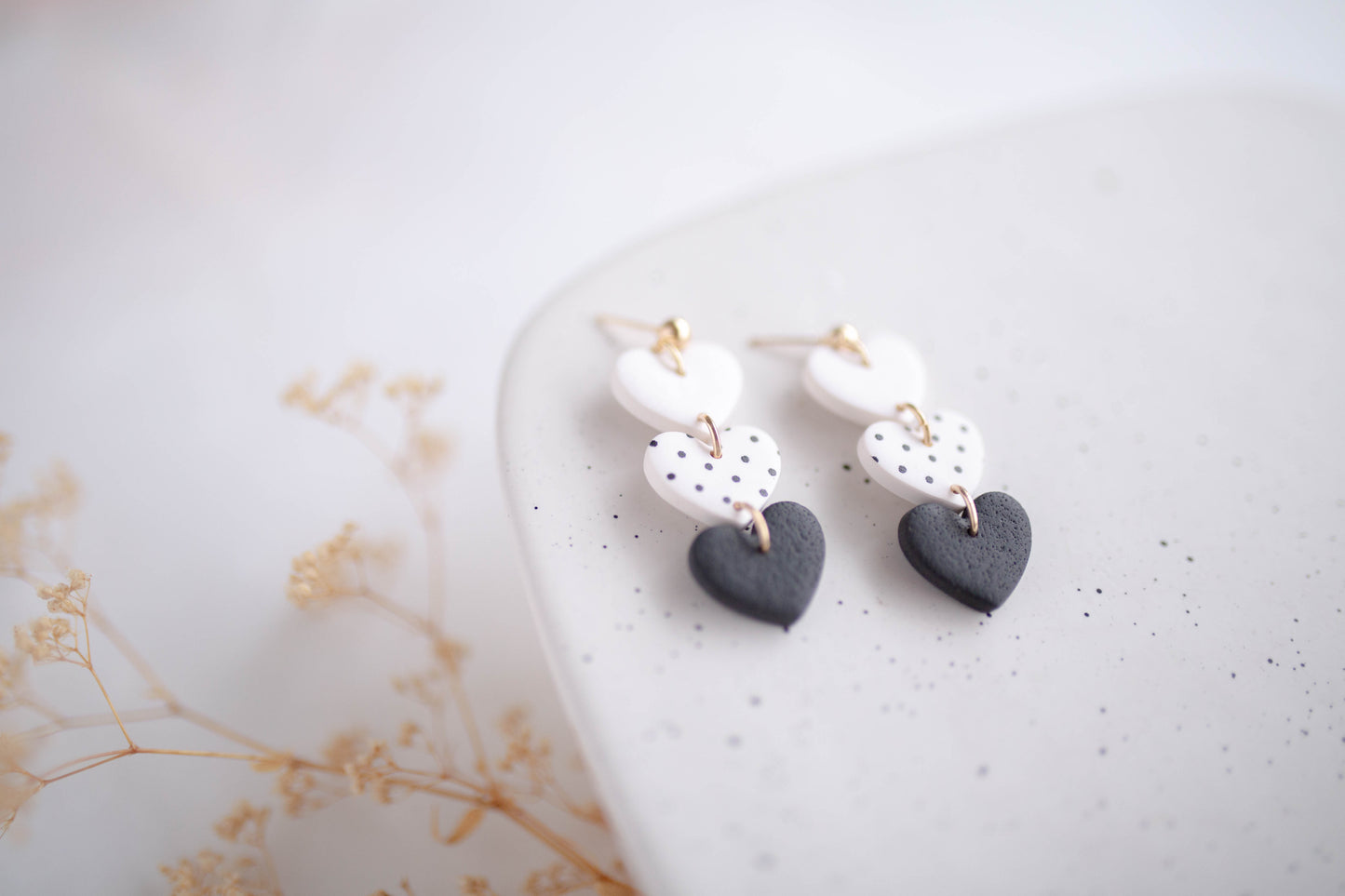Clay earring | Heart Trio Dangles | Valentines Collection