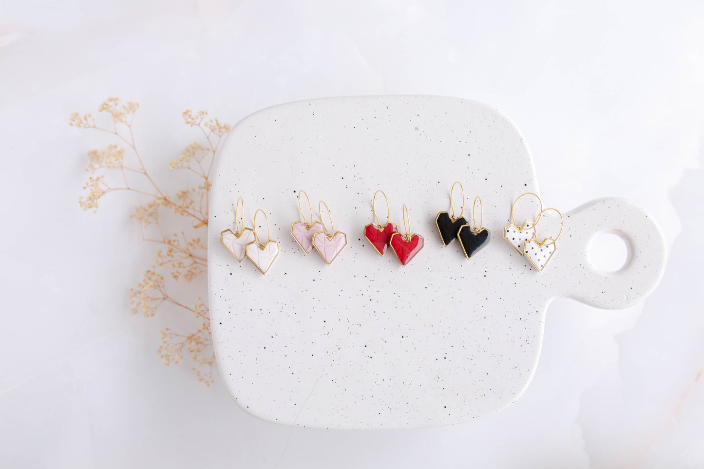 Clay earring | Geometric Heart Hoops | Valentines Collection