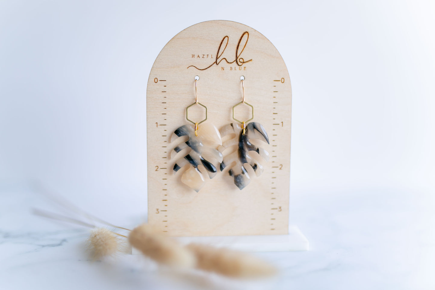 Clay earring | tortoise shell monsteras