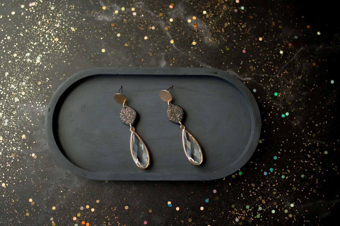 Clay earring | black elegant drops