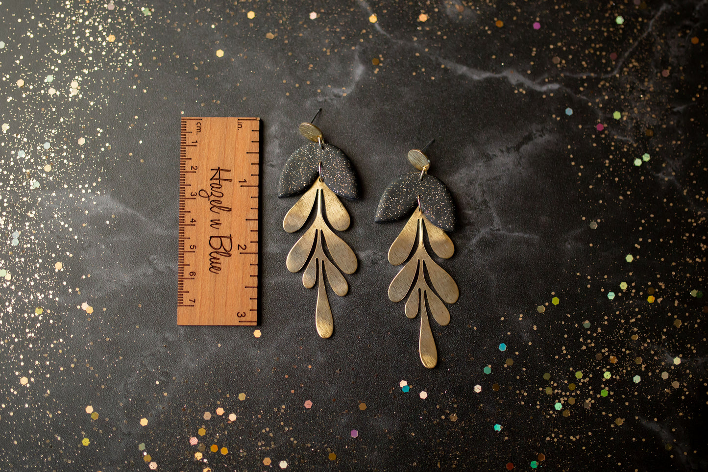 Clay earring | black elegant floral