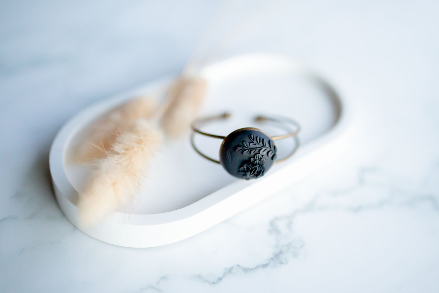 Clay bracelet | black floral