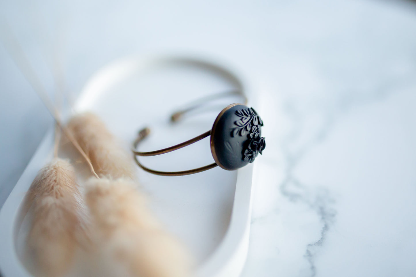 Clay bracelet | black floral