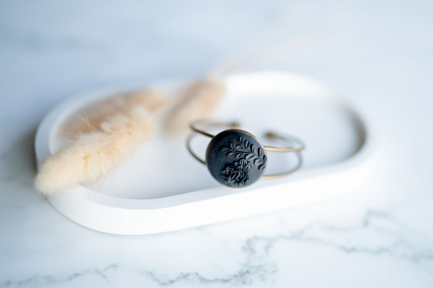 Clay bracelet | black floral