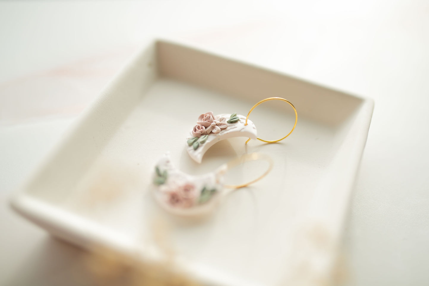 Clay earring | floral moons | pink collection