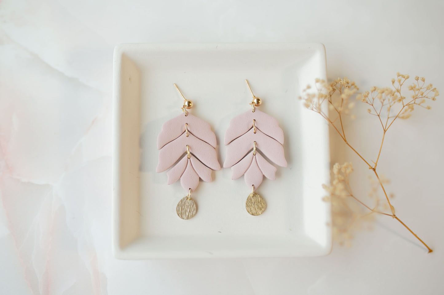 Clay earring | blush leaves | pink collection