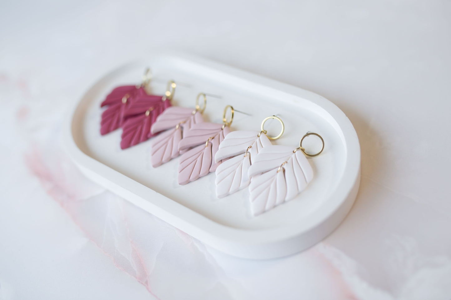 Clay earring | blush leaves | pink collection