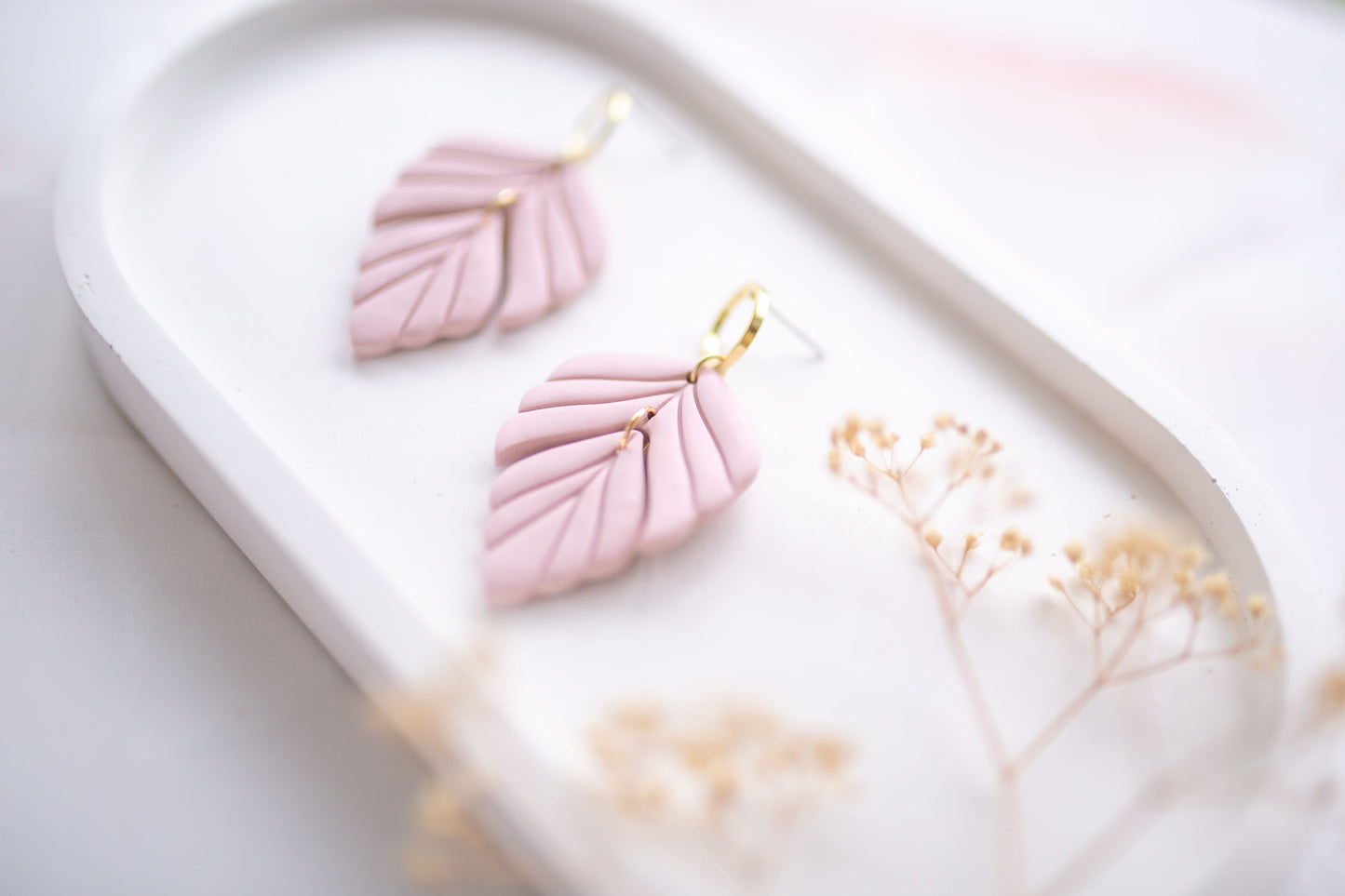 Clay earring | blush leaves | pink collection