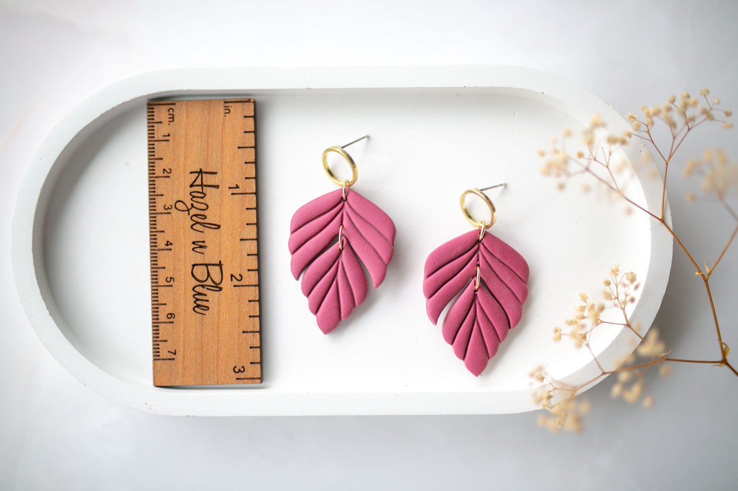 Clay earring | raspberry leaves | pink collection