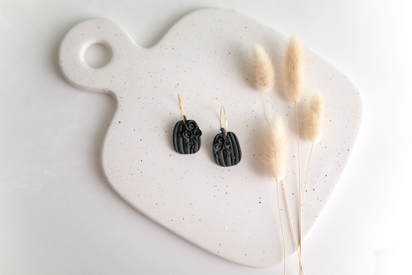 Clay earring | Monochrome Floral Pumpkin Hoops | Fall Collection