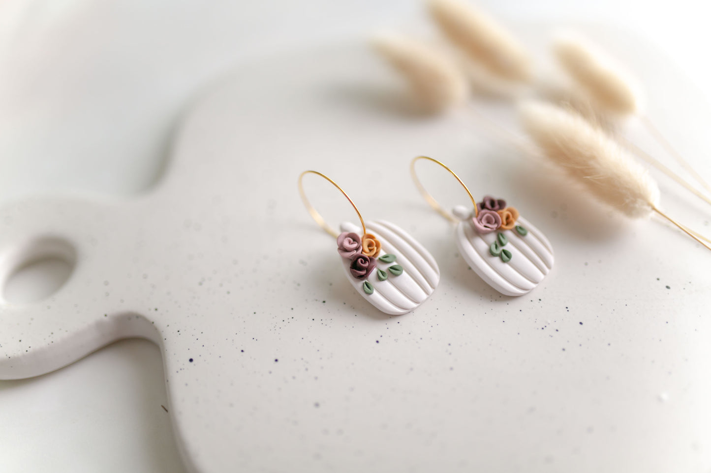 Clay earring | Floral Pumpkin Hoops | Fall Collection