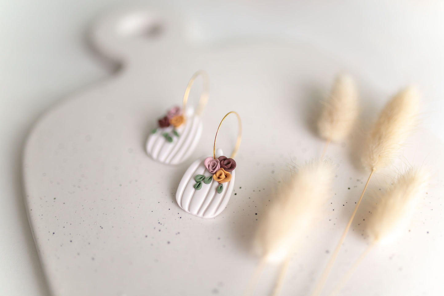 Clay earring | Floral Pumpkin Hoops | Fall Collection