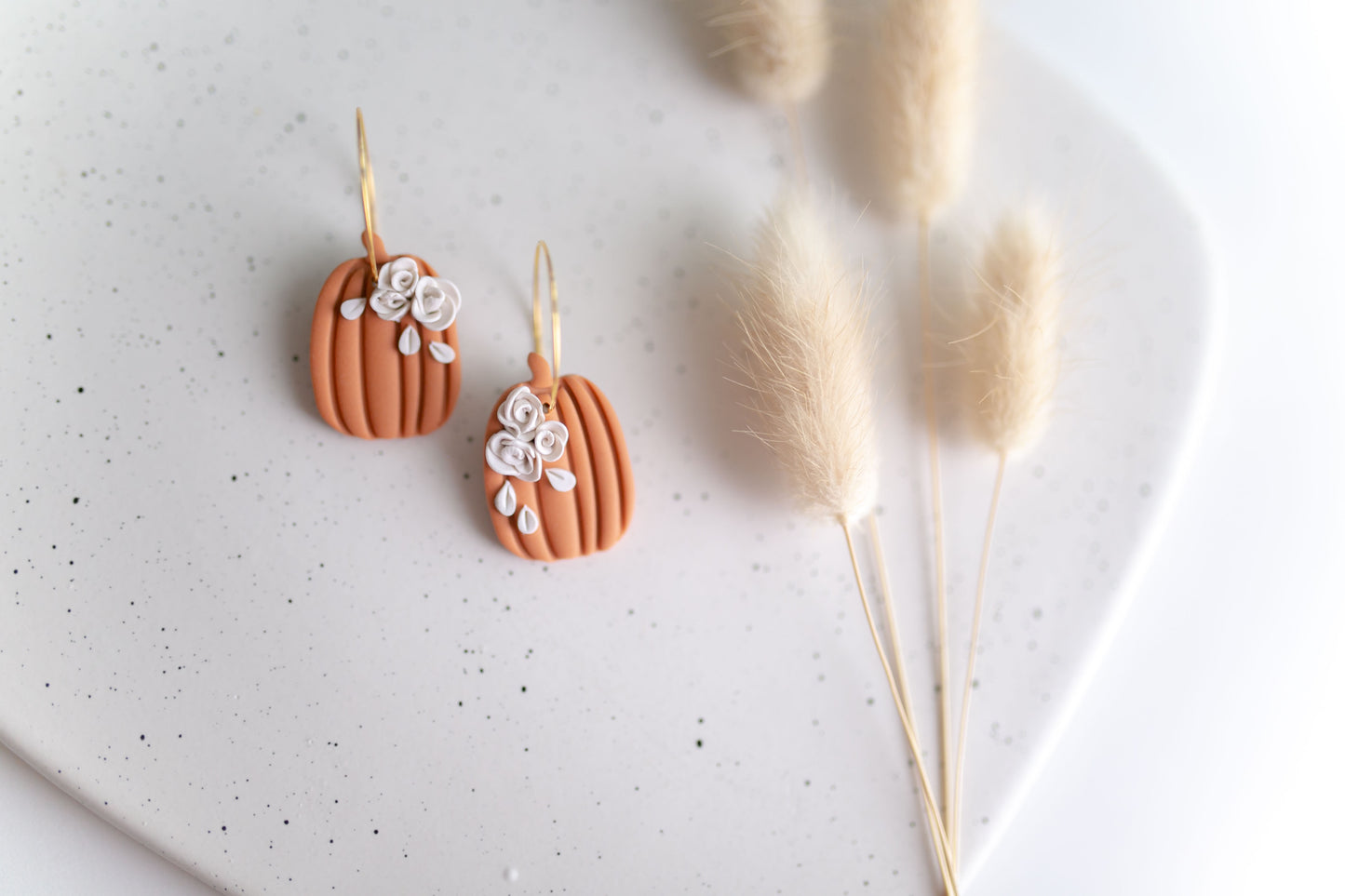 Clay earring | Floral Pumpkin Hoops | Fall Collection