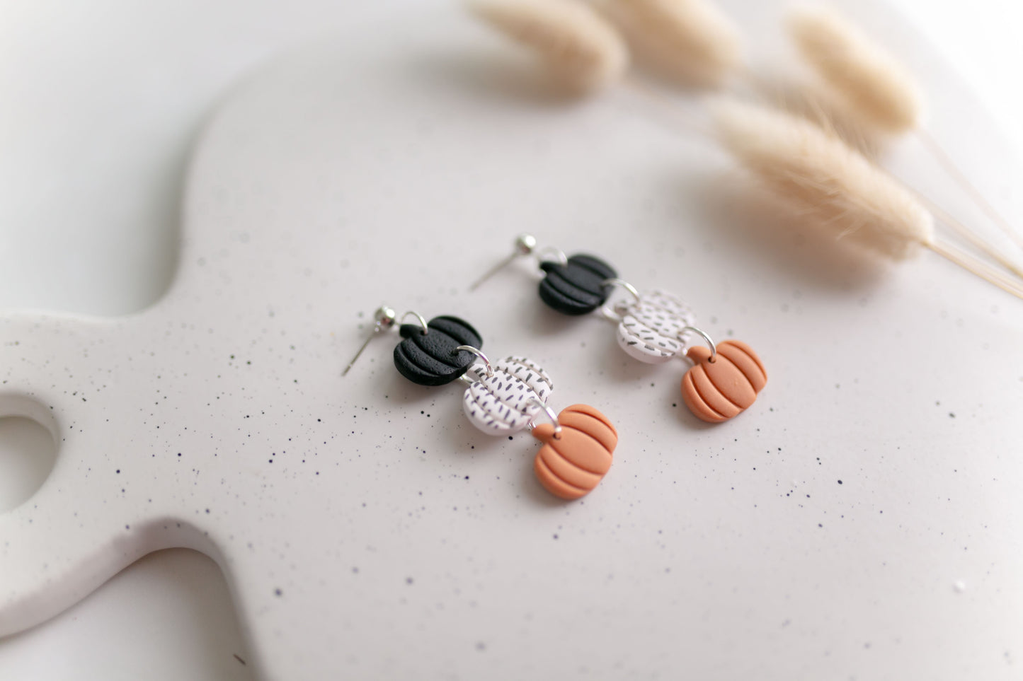 Clay earring | Polka Dot Pumpkin Trio Dangles | Fall Collection