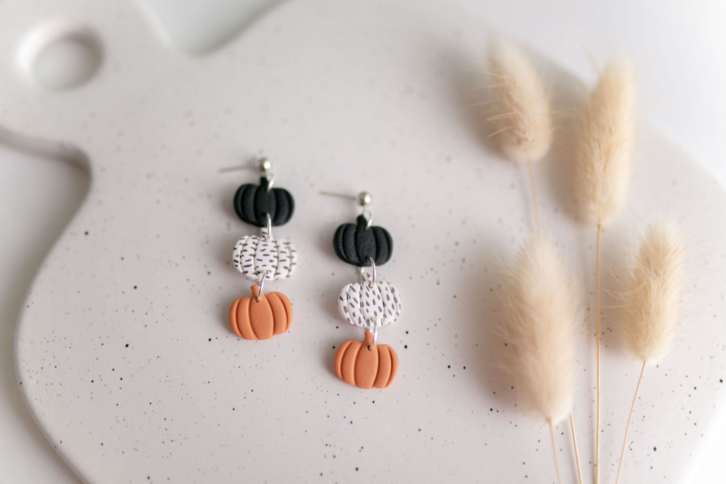 Clay earring | Polka Dot Pumpkin Trio Dangles | Fall Collection