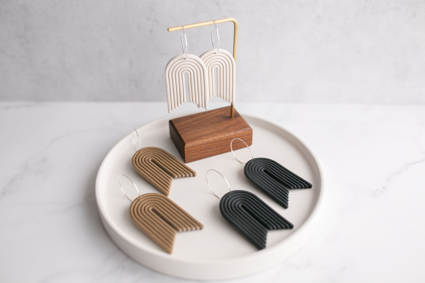 Clay earring | umber arch hoops | neutral collection