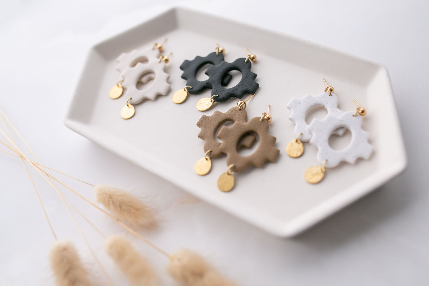 Clay earring | black boho dangle | neutral collection