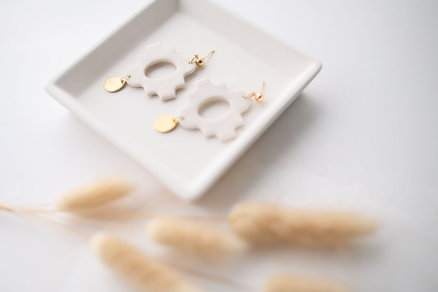 Clay earring | cream boho dangle | neutral collection