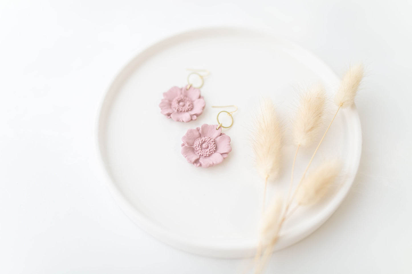 Clay earring | mauve poppy dangles | spring collection