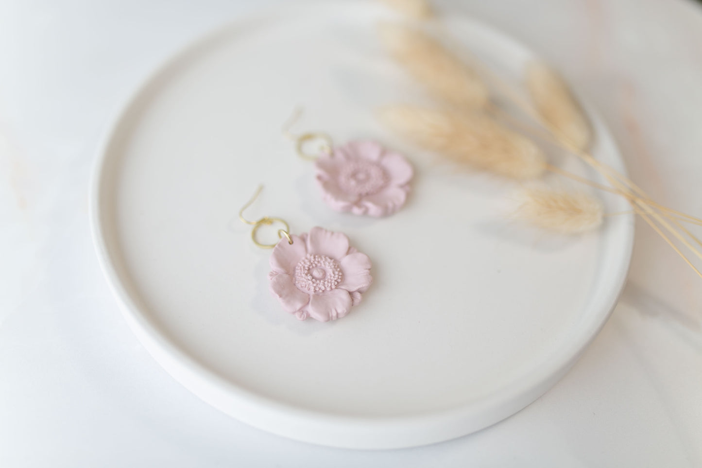 Clay earring | blush poppy dangles | spring collection