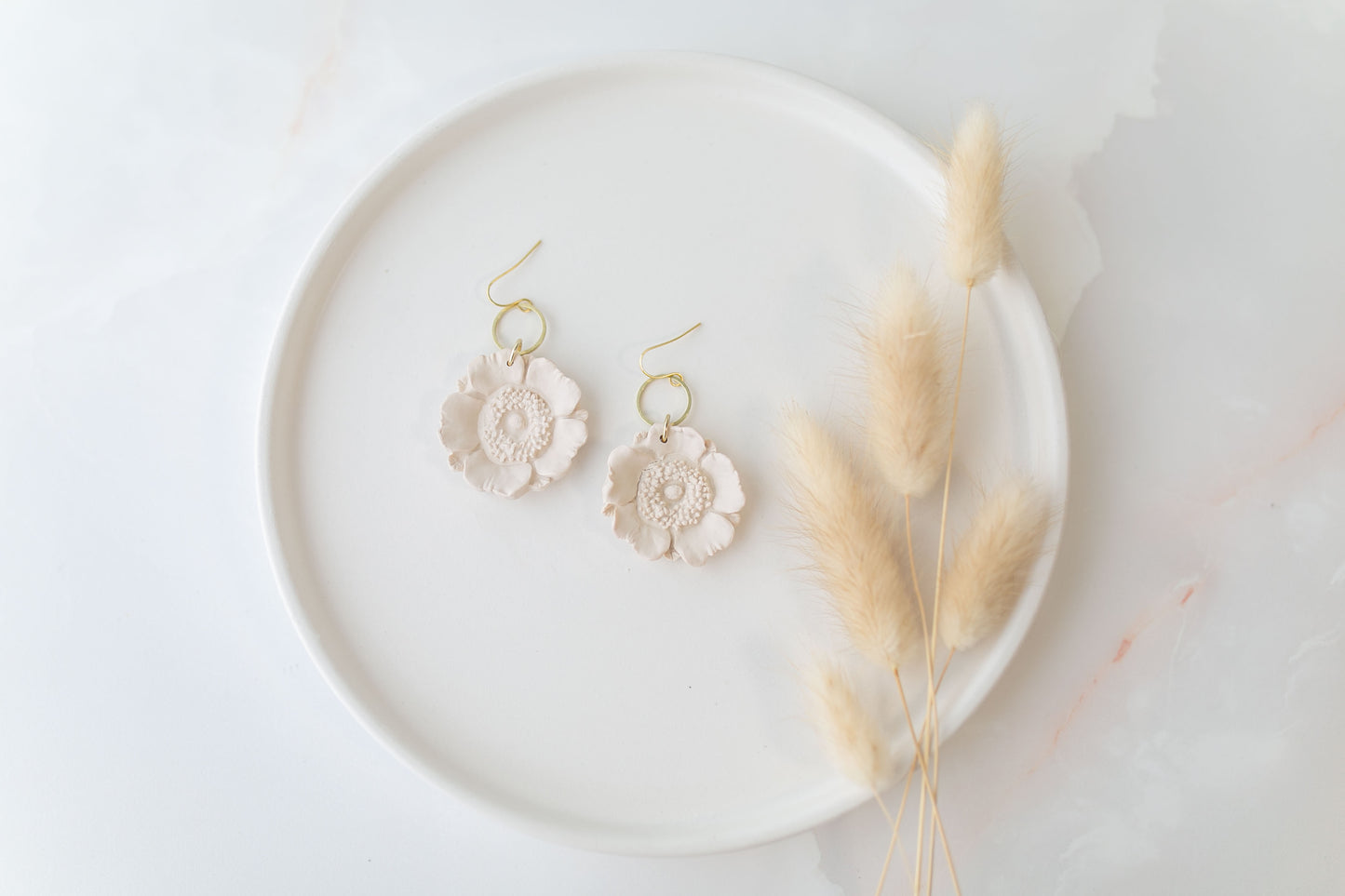 Clay earring | ivory poppy dangles | spring collection