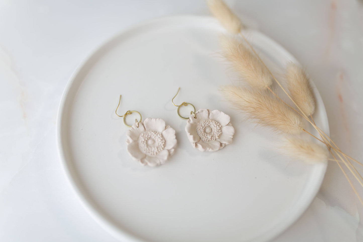 Clay earring | ivory poppy dangles | spring collection