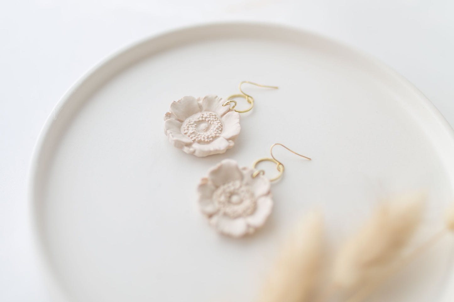 Clay earring | ivory poppy dangles | spring collection