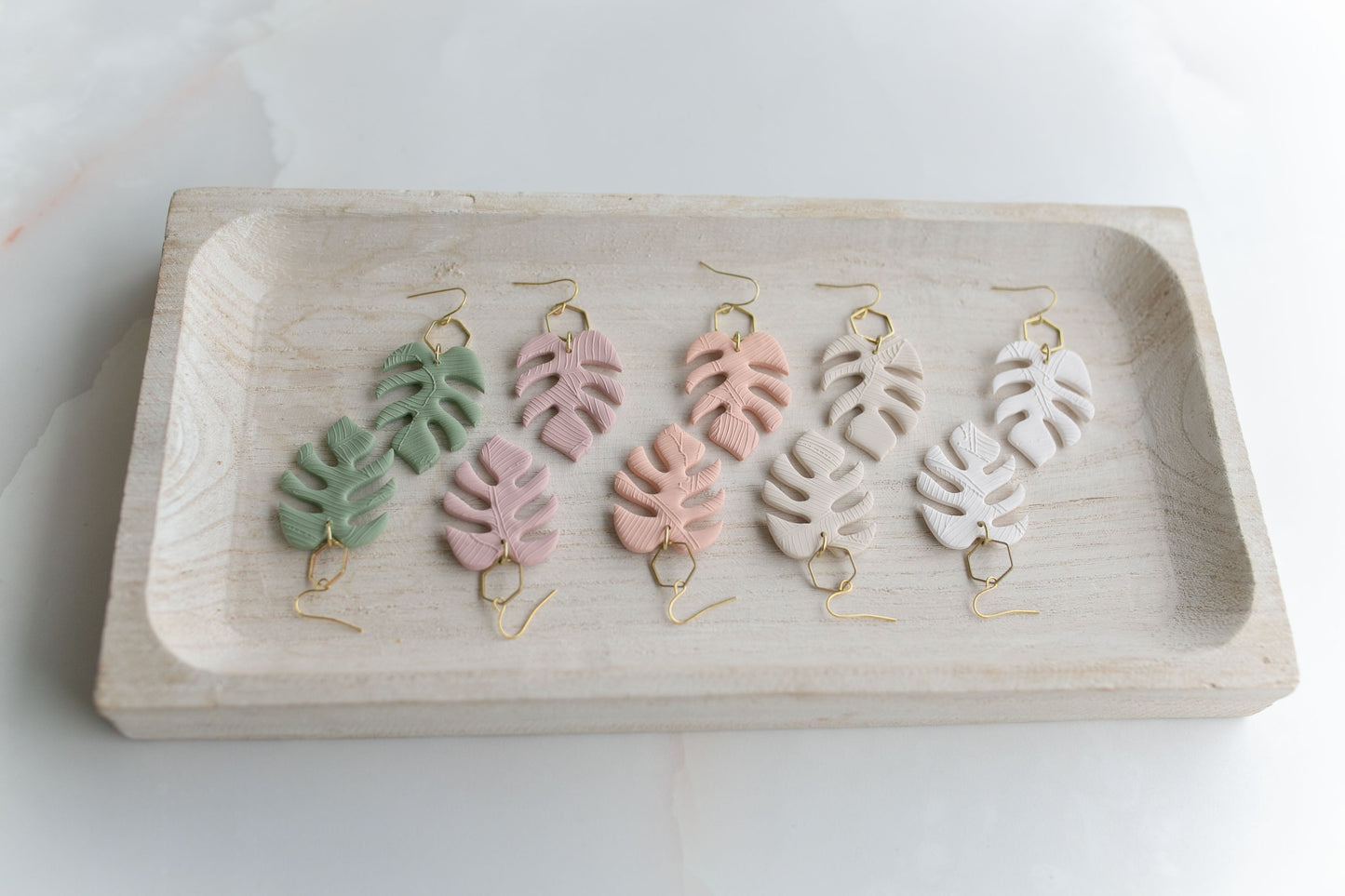 Clay earring | white monstera dangles | spring collection