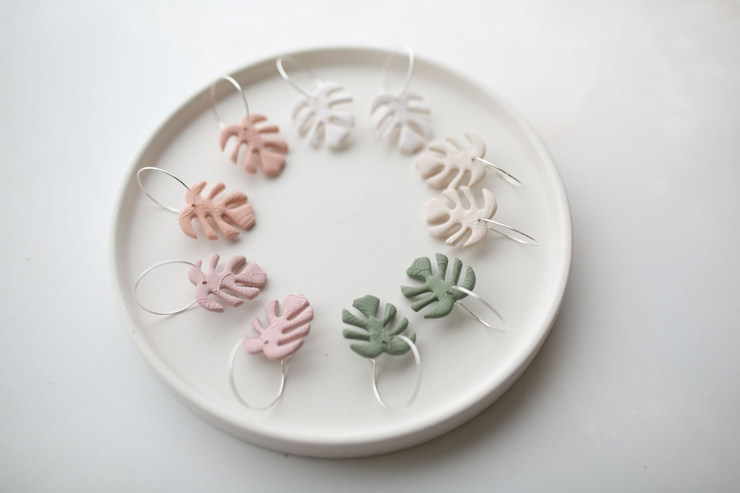 Clay earring | peach monstera hoops | spring collection