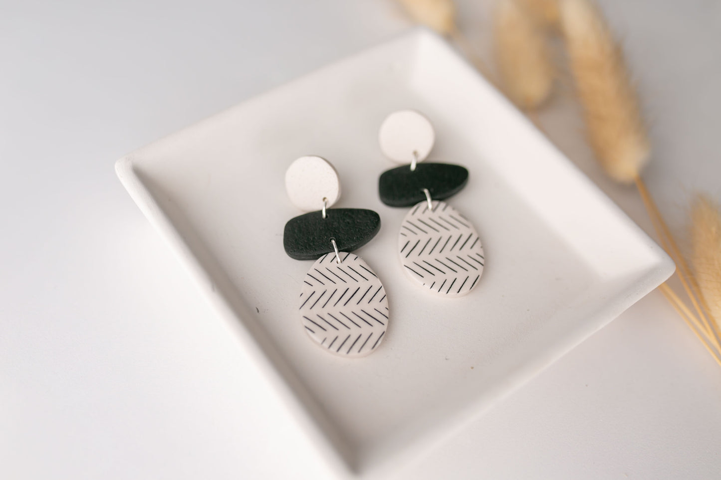 Clay earring | mud cloth organic dangles | neutral collection