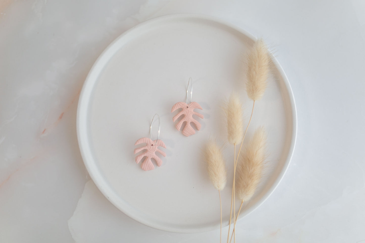 Clay earring | peach monstera hoops | spring collection