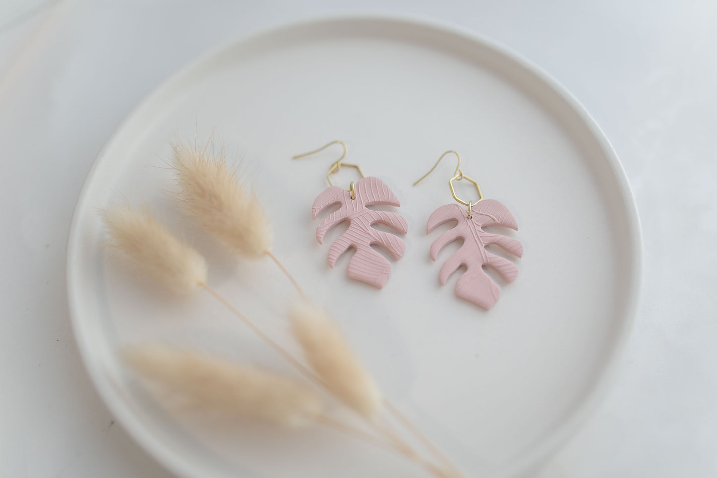 Clay earring | blush monstera dangles | spring collection