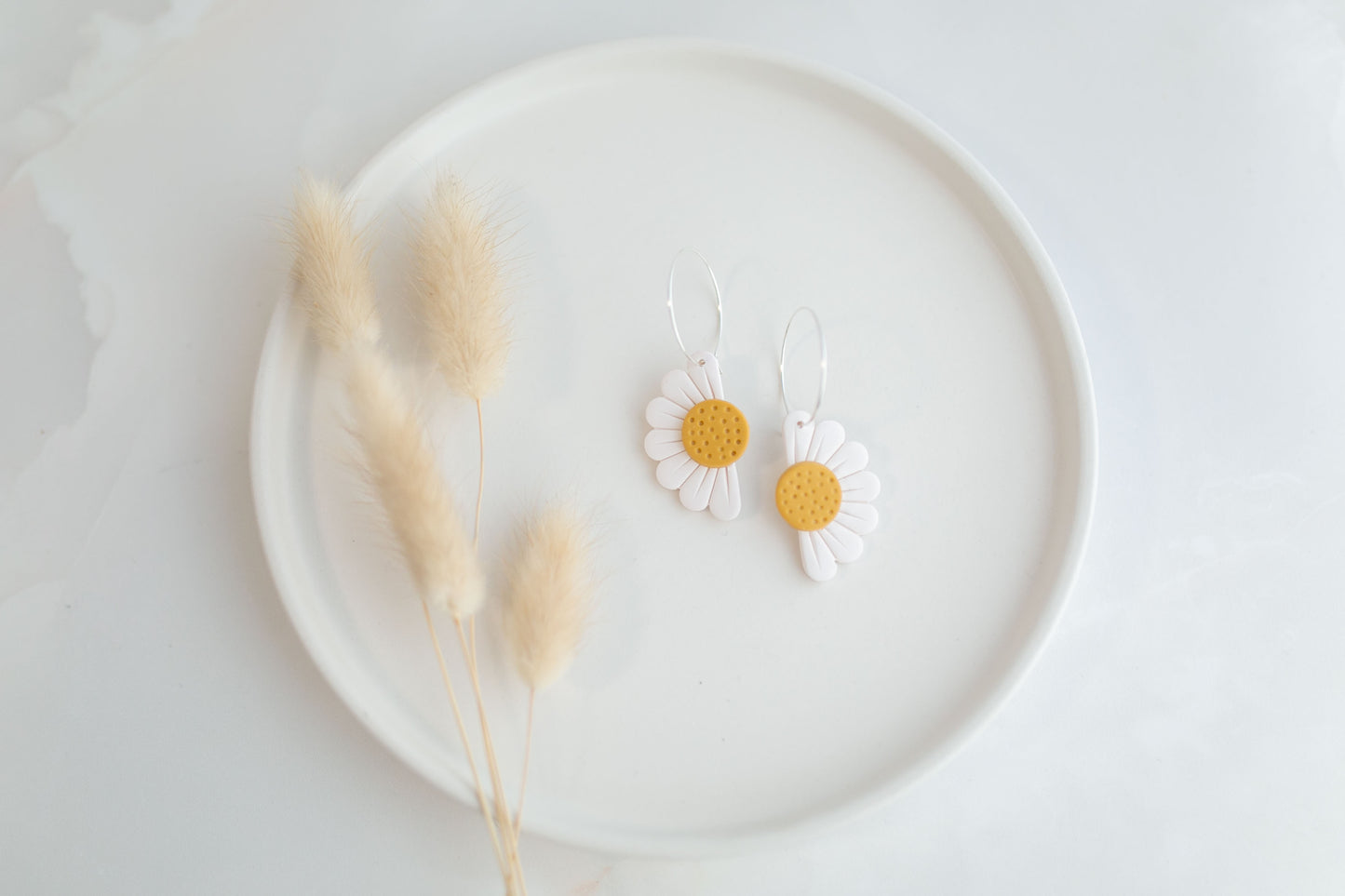 Clay earring | white daisy hoops | spring collection
