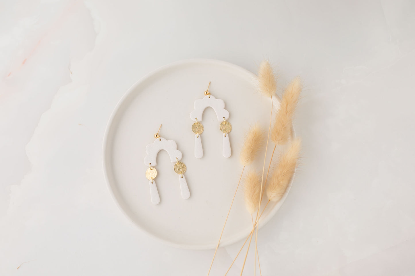 Clay earring | white dangles | neutral collection