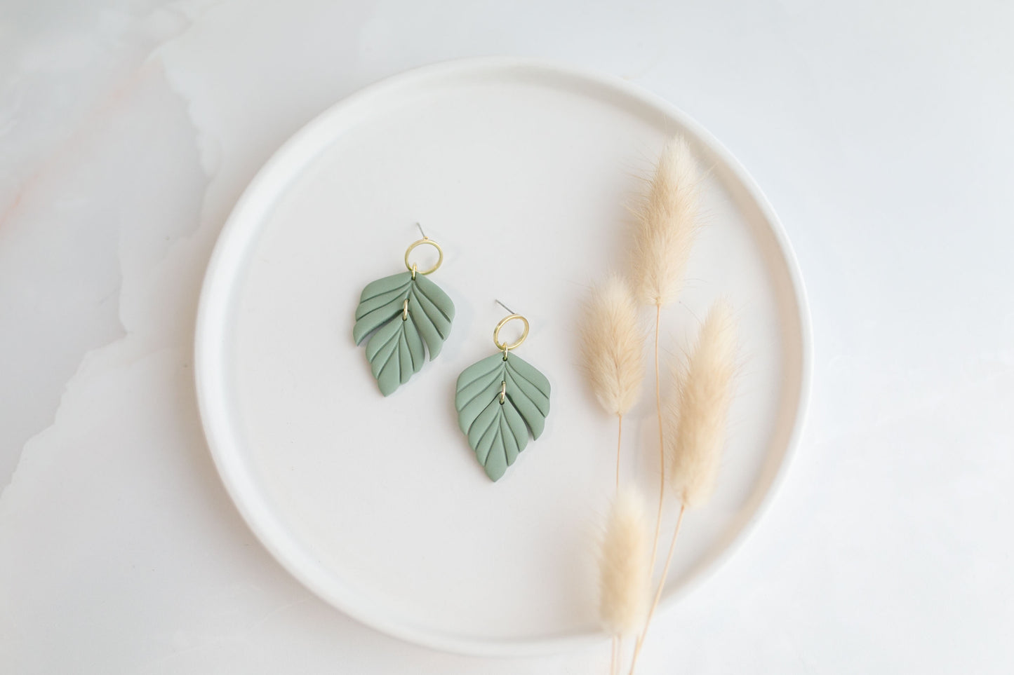 Clay earring | sage green leaves | spring collection