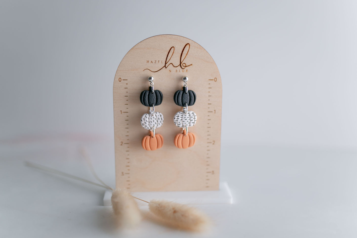 Clay earring | Polka Dot Pumpkin Trio Dangles | Fall Collection