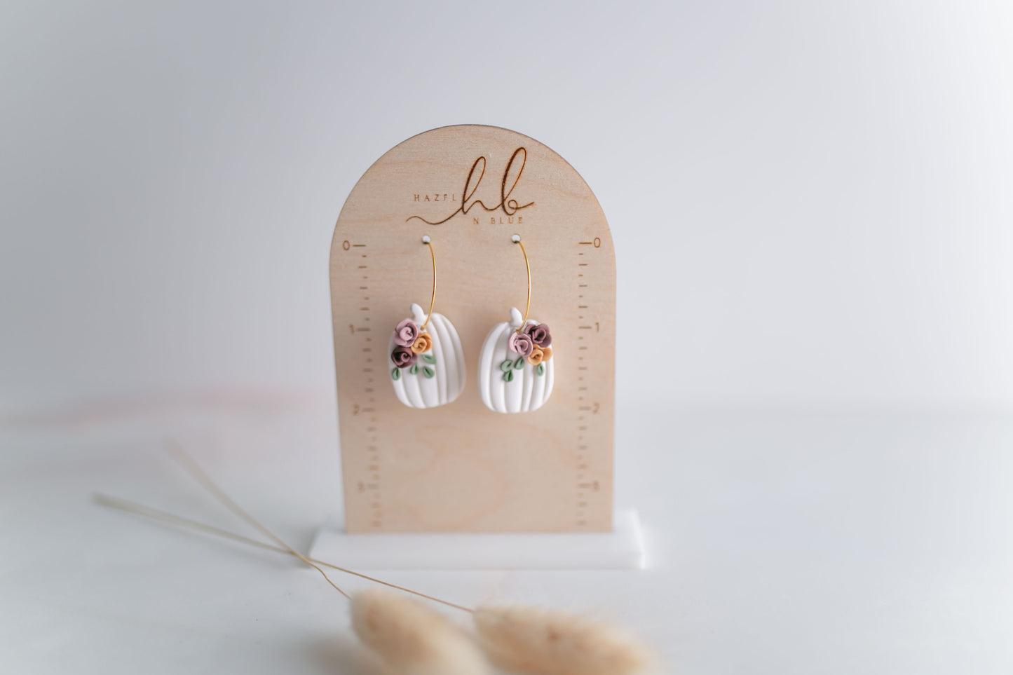 Clay earring | Monochrome Floral Pumpkin Hoops | Fall Collection