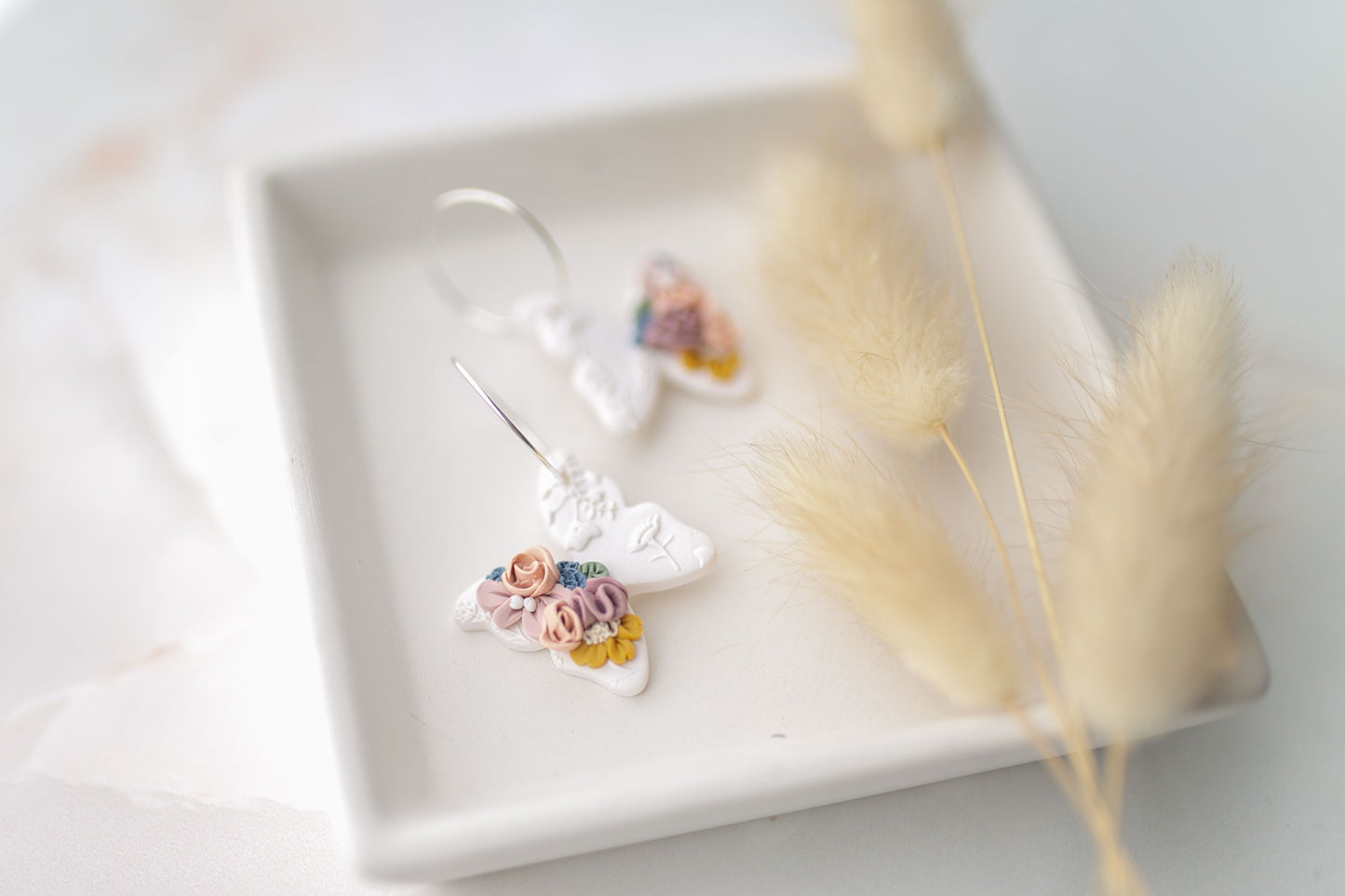 Clay earring | floral butterfly hoops | spring collection